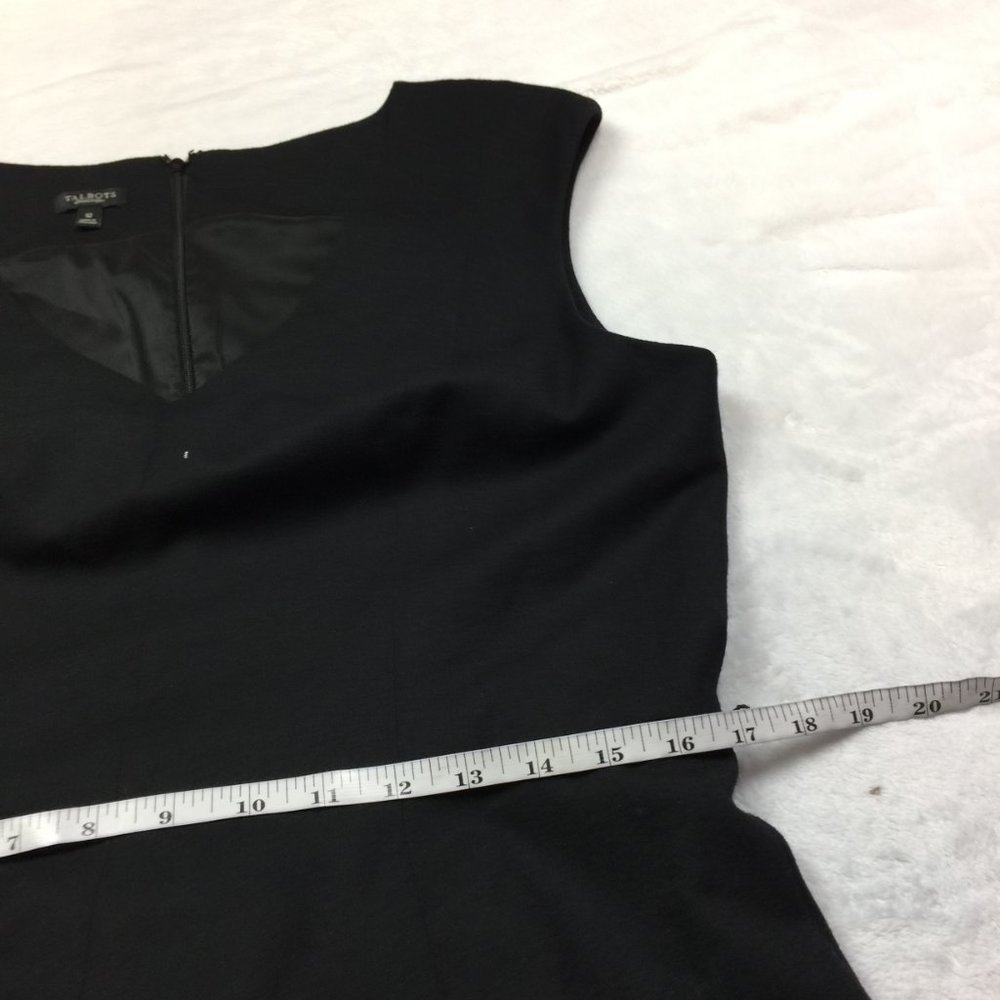 Talbots Fit & Flare Dress Sz 12 Womans Black Wool Cap Sleeve Belt V-neck Pocket - Picture 8 of 13